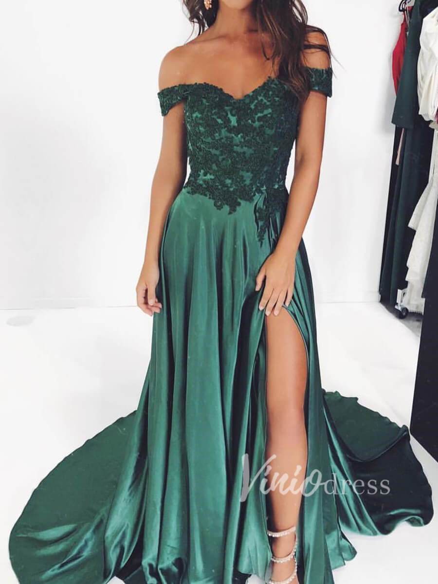 Sexy Emerald Green Satin Formal Dresses ...